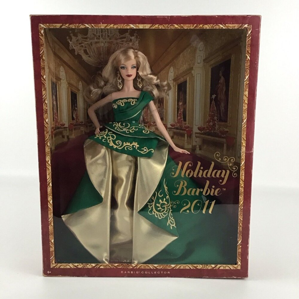 Barbie 2011 Holiday Barbie Fashion Doll Green Gold Gown Collectible Toy Mattel - Picture 1 of 6